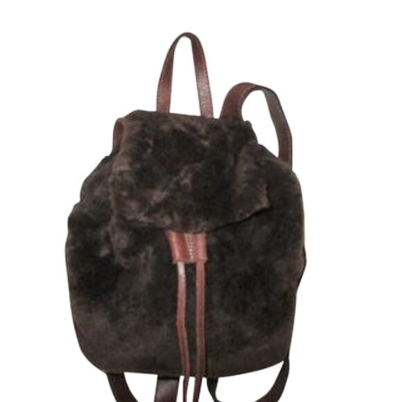VINTAGE J. CREW DARK BROWN SHEARLING SMALL BACKPACK - Picture 1 of 6